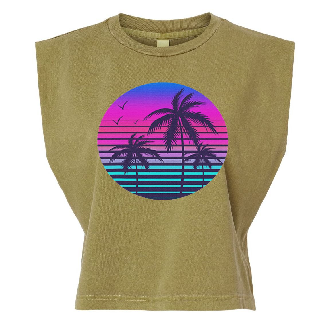 Sunset Cool Summer Vacation Women Beach Palm Tree Garment-Dyed Women's Muscle Tee