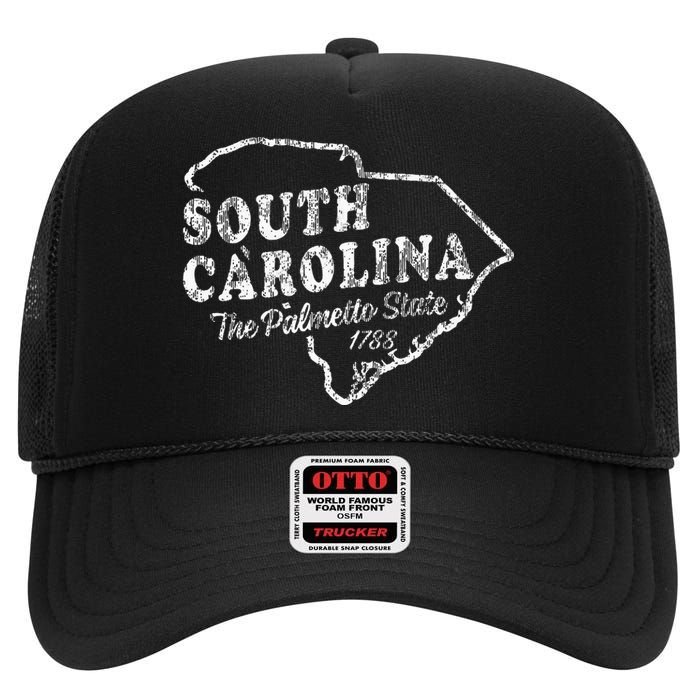 South Carolina Sc Vintage Graphic Palmetto State High Crown Mesh Back Trucker Hat