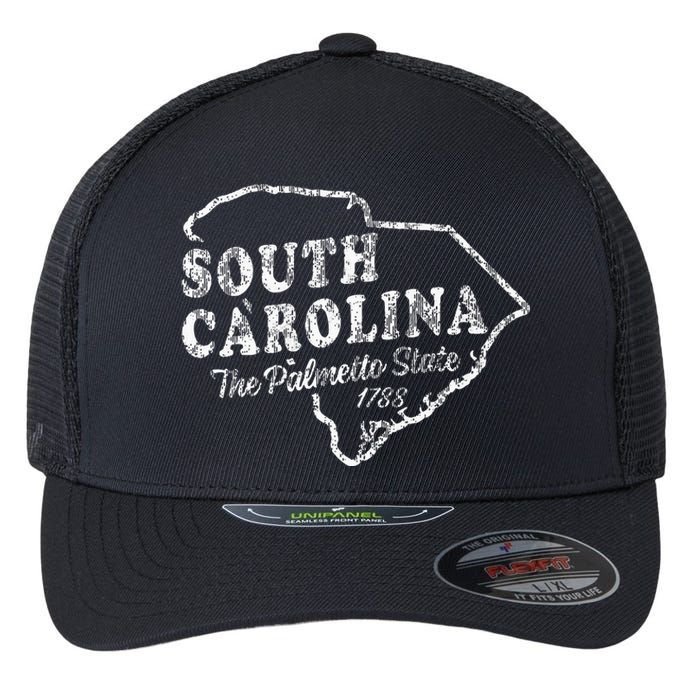 South Carolina Sc Vintage Graphic Palmetto State Flexfit Unipanel Trucker Cap