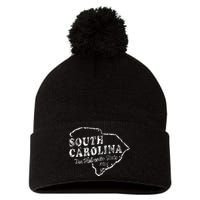 South Carolina Sc Vintage Graphic Palmetto State Pom Pom 12in Knit Beanie