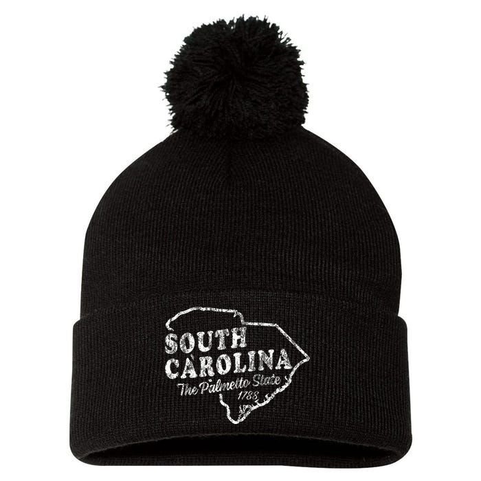 South Carolina Sc Vintage Graphic Palmetto State Pom Pom 12in Knit Beanie