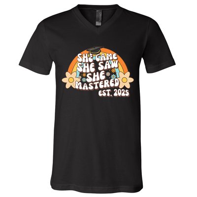 She Came She Saw She Mastered Master's Degree 2025 Graduate V-Neck T-Shirt