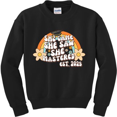 She Came She Saw She Mastered Master's Degree 2025 Graduate Kids Sweatshirt