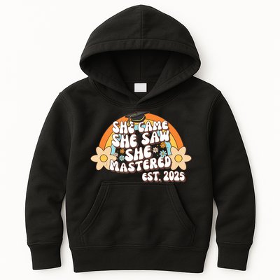 She Came She Saw She Mastered Master's Degree 2025 Graduate Kids Hoodie