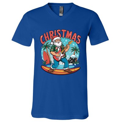 Santa Christmas Summer Vacation Funny Santa Guitar Rock Surf Meaningful Gift V-Neck T-Shirt