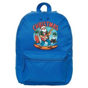 Santa Christmas Summer Vacation Funny Santa Guitar Rock Surf Meaningful Gift 16 in Basic Backpack