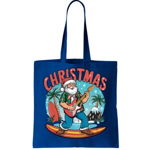 Santa Christmas Summer Vacation Funny Santa Guitar Rock Surf Meaningful Gift Tote Bag