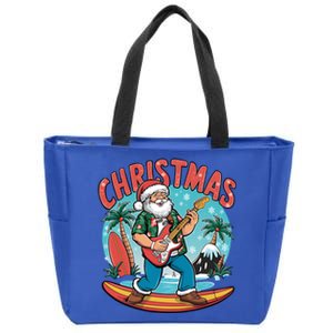 Santa Christmas Summer Vacation Funny Santa Guitar Rock Surf Meaningful Gift Zip Tote Bag