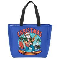 Santa Christmas Summer Vacation Funny Santa Guitar Rock Surf Meaningful Gift Zip Tote Bag