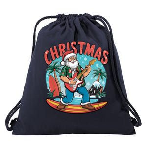 Santa Christmas Summer Vacation Funny Santa Guitar Rock Surf Meaningful Gift Drawstring Bag