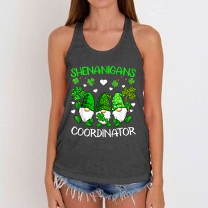 Shenanigans Coordinator St Patricks Day Green Gnomes Lovers Women's Knotted Racerback Tank