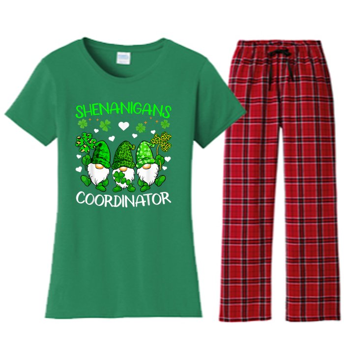 Shenanigans Coordinator St Patricks Day Green Gnomes Lovers Women's Flannel Pajama Set