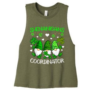 Shenanigans Coordinator St Patricks Day Green Gnomes Lovers Women's Racerback Cropped Tank