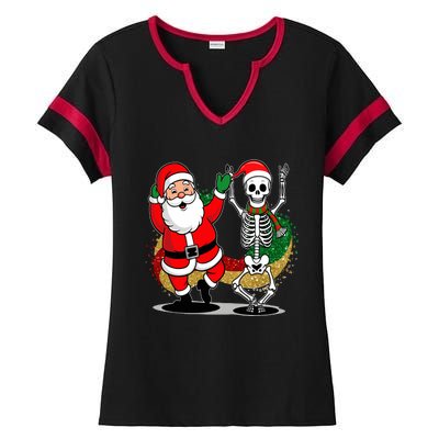 Santa Claus & Skeleton Christmas Ladies Halftime Notch Neck Tee