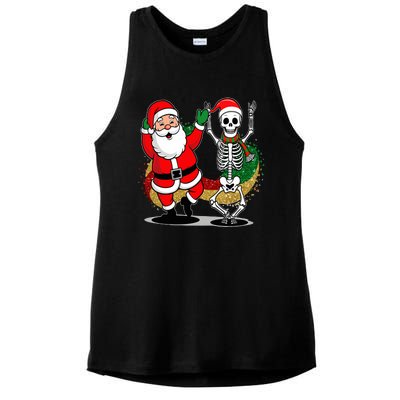 Santa Claus & Skeleton Christmas Ladies PosiCharge Tri-Blend Wicking Tank