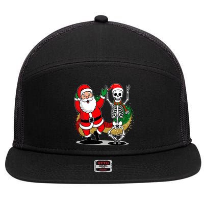 Santa Claus & Skeleton Christmas 7 Panel Mesh Trucker Snapback Hat