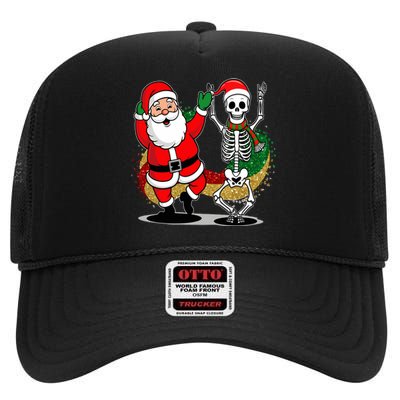 Santa Claus & Skeleton Christmas High Crown Mesh Back Trucker Hat