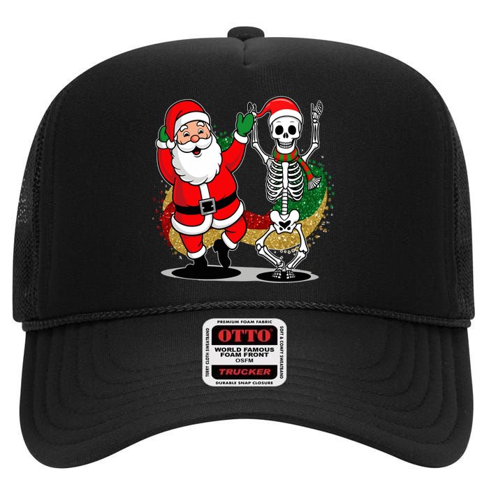 Santa Claus & Skeleton Christmas High Crown Mesh Back Trucker Hat