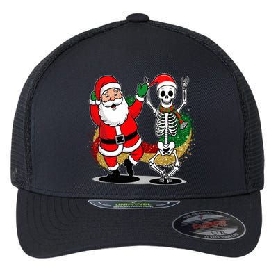 Santa Claus & Skeleton Christmas Flexfit Unipanel Trucker Cap