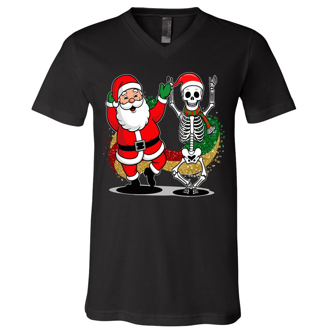 Santa Claus & Skeleton Christmas V-Neck T-Shirt