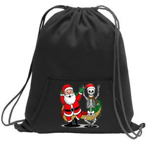 Santa Claus & Skeleton Christmas Sweatshirt Cinch Pack Bag