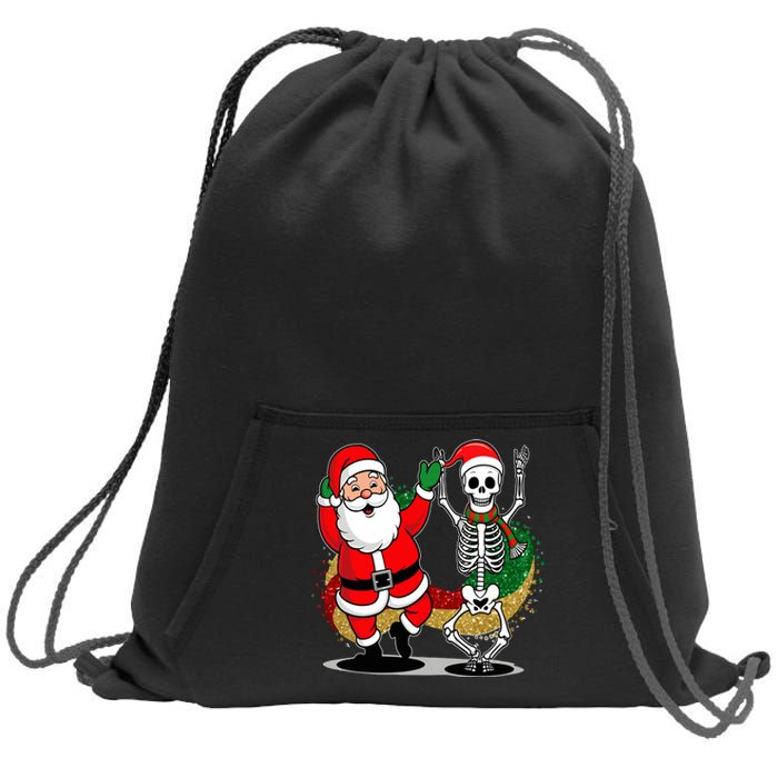 Santa Claus & Skeleton Christmas Sweatshirt Cinch Pack Bag