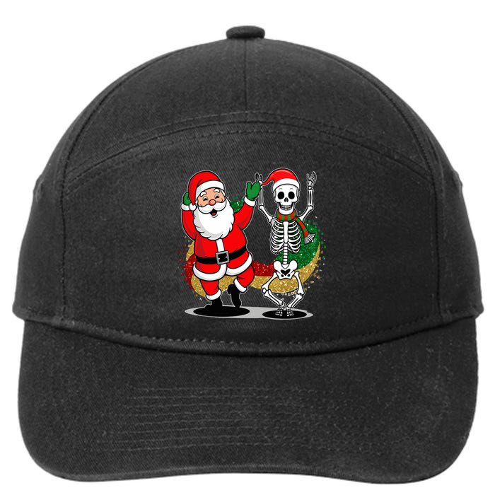 Santa Claus & Skeleton Christmas 7-Panel Snapback Hat