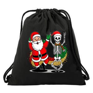 Santa Claus & Skeleton Christmas Drawstring Bag