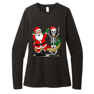 Santa Claus & Skeleton Christmas Womens CVC Long Sleeve Shirt