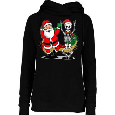 Santa Claus & Skeleton Christmas Womens Funnel Neck Pullover Hood