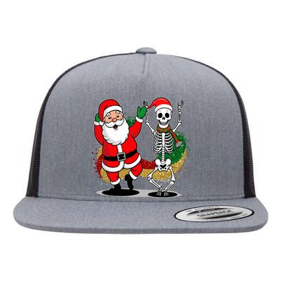 Santa Claus & Skeleton Christmas Flat Bill Trucker Hat