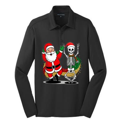 Santa Claus & Skeleton Christmas Silk Touch Performance Long Sleeve Polo