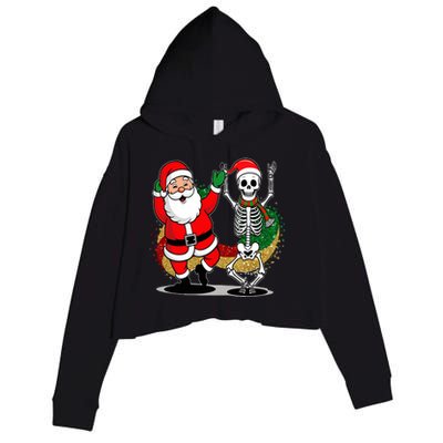 Santa Claus & Skeleton Christmas Crop Fleece Hoodie