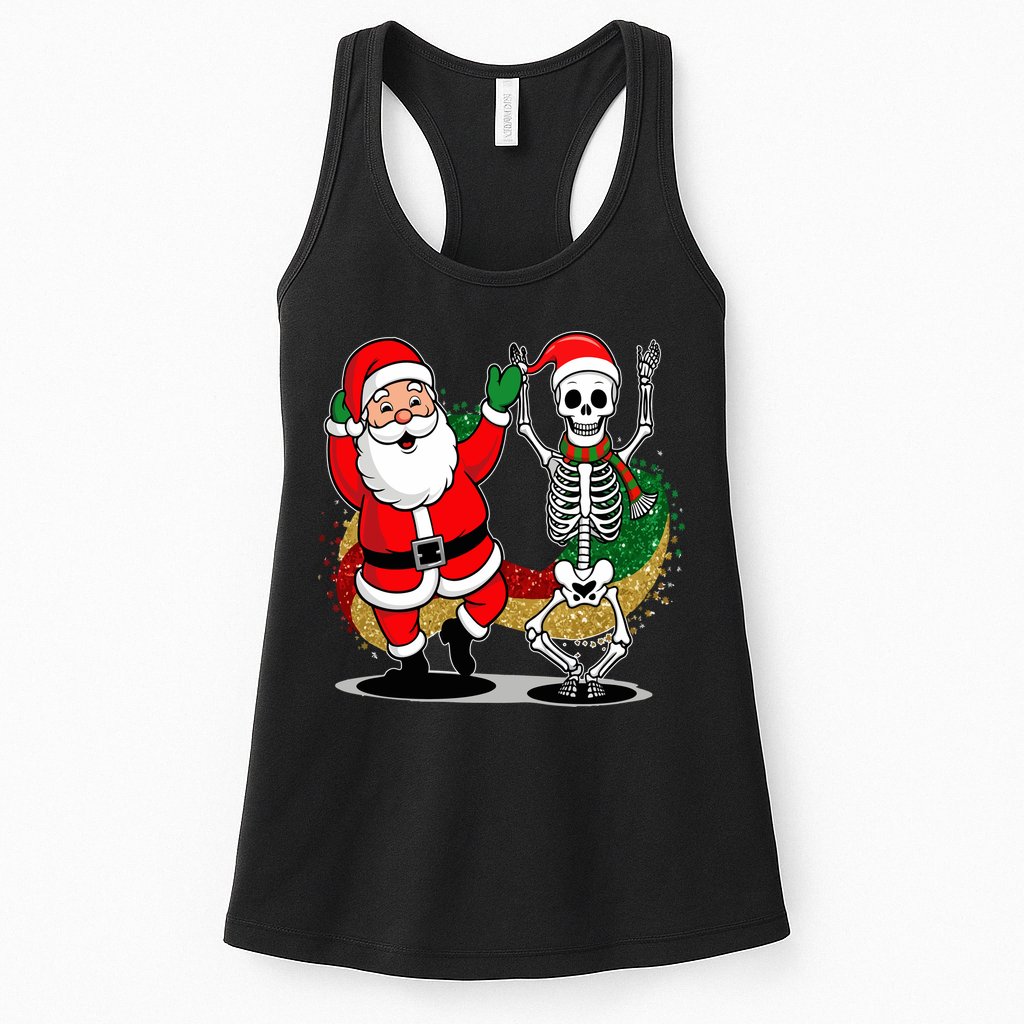 Santa Claus & Skeleton Christmas Womens Tank Top