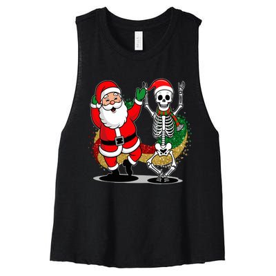 Santa Claus & Skeleton Christmas Women's Racerback Cropped Tank