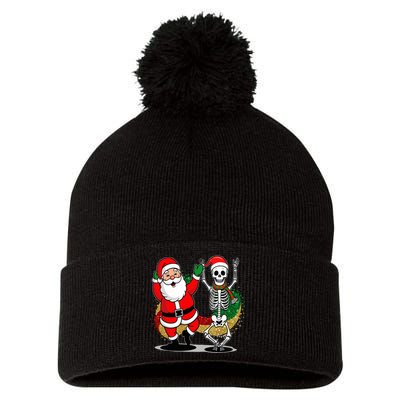 Santa Claus & Skeleton Christmas Pom Pom 12in Knit Beanie