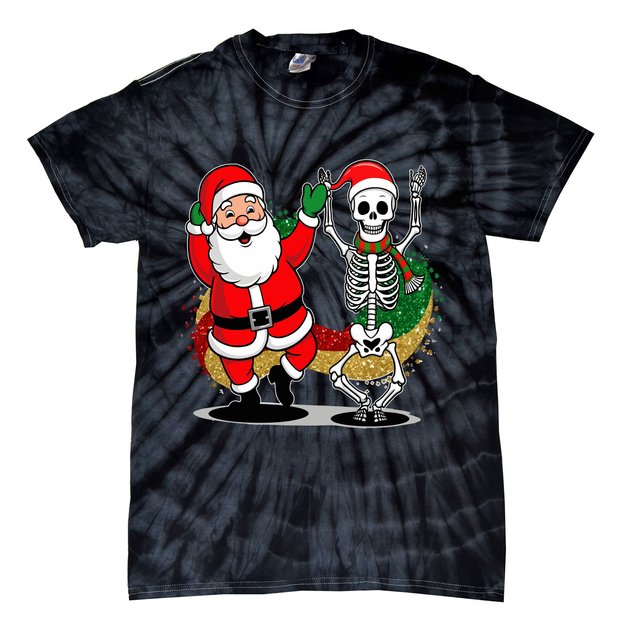 Santa Claus & Skeleton Christmas Tie-Dye T-Shirt