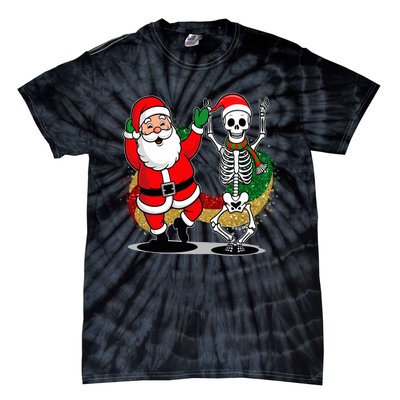 Santa Claus & Skeleton Christmas Tie-Dye T-Shirt