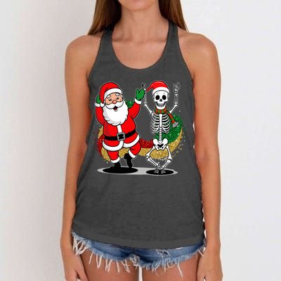 Santa Claus & Skeleton Christmas Women's Knotted Racerback Tank