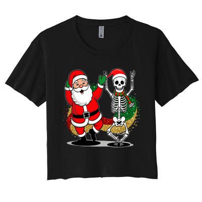 Santa Claus & Skeleton Christmas Women's Crop Top Tee