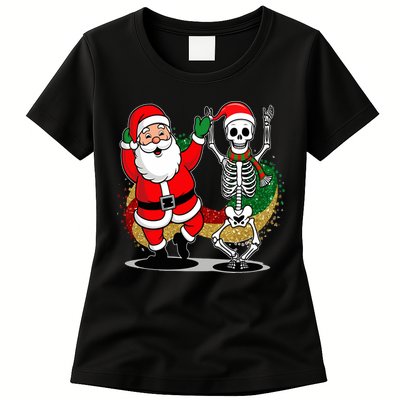Santa Claus & Skeleton Christmas Womens T-Shirt