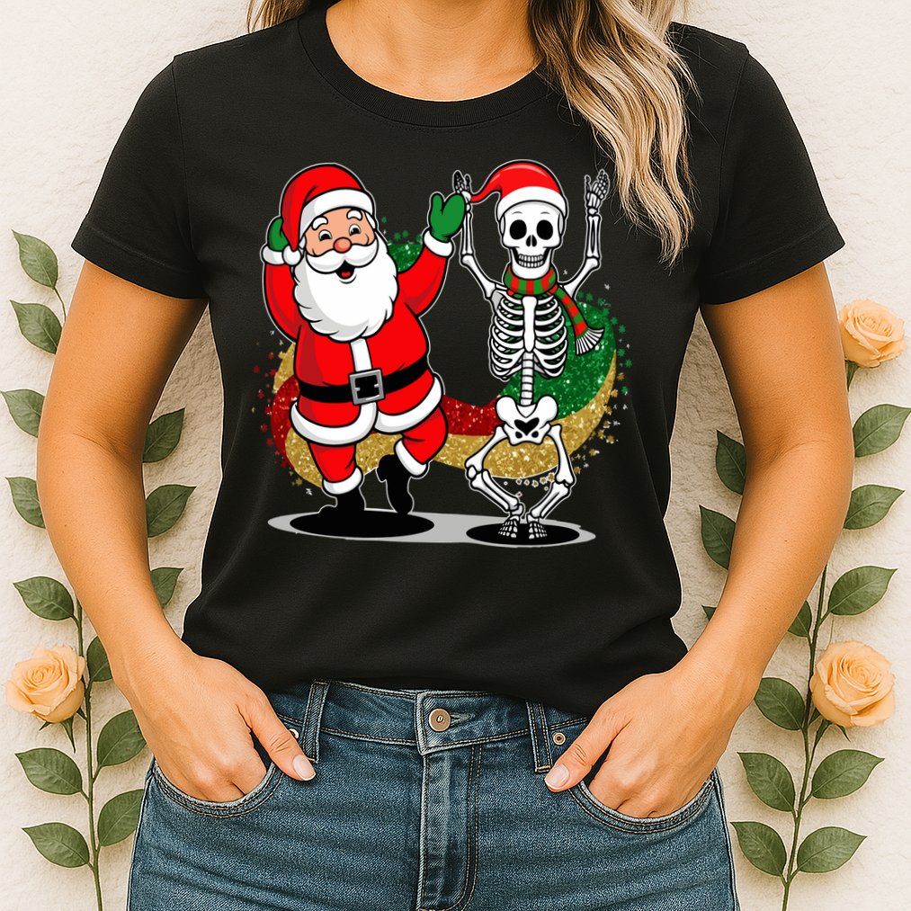Santa Claus & Skeleton Christmas Womens T-Shirt