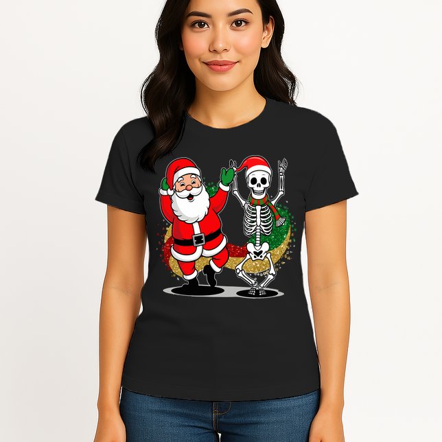 Santa Claus & Skeleton Christmas Womens T-Shirt