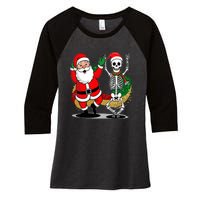 Santa Claus & Skeleton Christmas Women's Tri-Blend 3/4-Sleeve Raglan Shirt