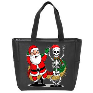 Santa Claus & Skeleton Christmas Zip Tote Bag