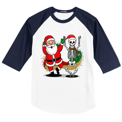 Santa Claus & Skeleton Christmas Baseball Sleeve Shirt