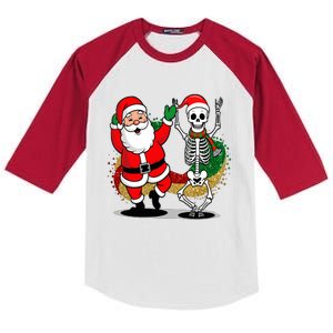 Santa Claus & Skeleton Christmas Kids Colorblock Raglan Jersey