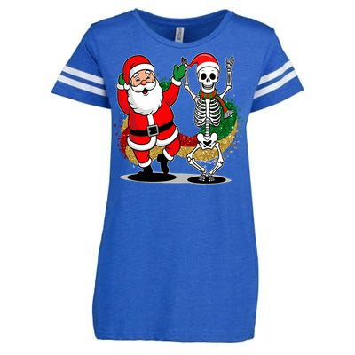 Santa Claus & Skeleton Christmas Enza Ladies Jersey Football T-Shirt