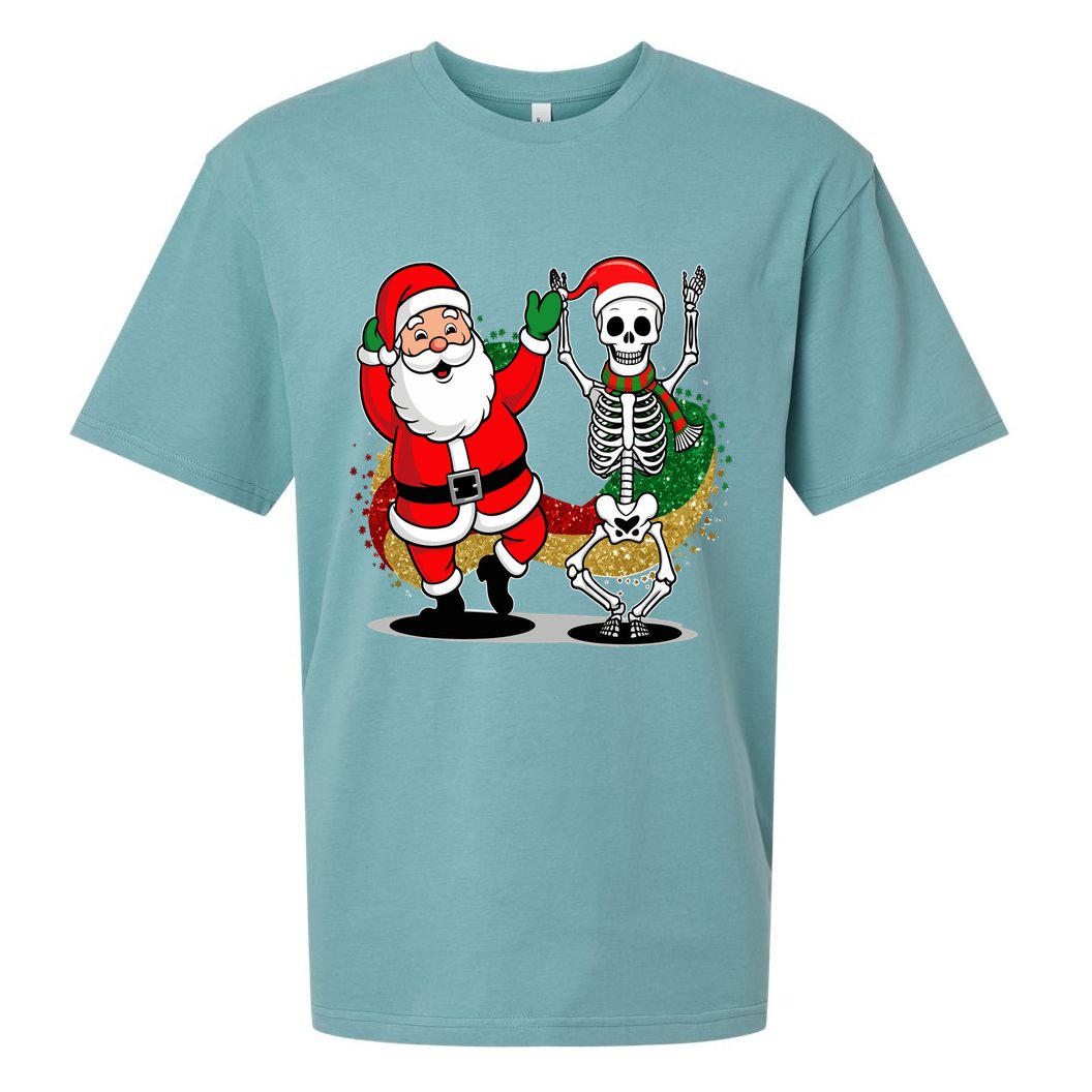 Santa Claus & Skeleton Christmas Sueded Cloud Jersey T-Shirt