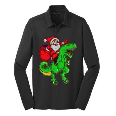 Santa Claus Sweater Dad Christmas Dino Trex Tree Rex Meaningful Gift Silk Touch Performance Long Sleeve Polo